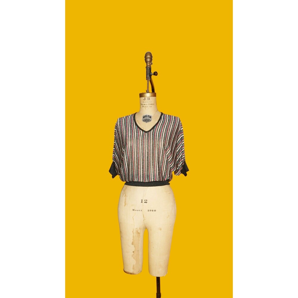1970s-1980s ORGANICALLY GROWN by ARPEJA Disco Glitter Striped Blouse. S-M. As Is